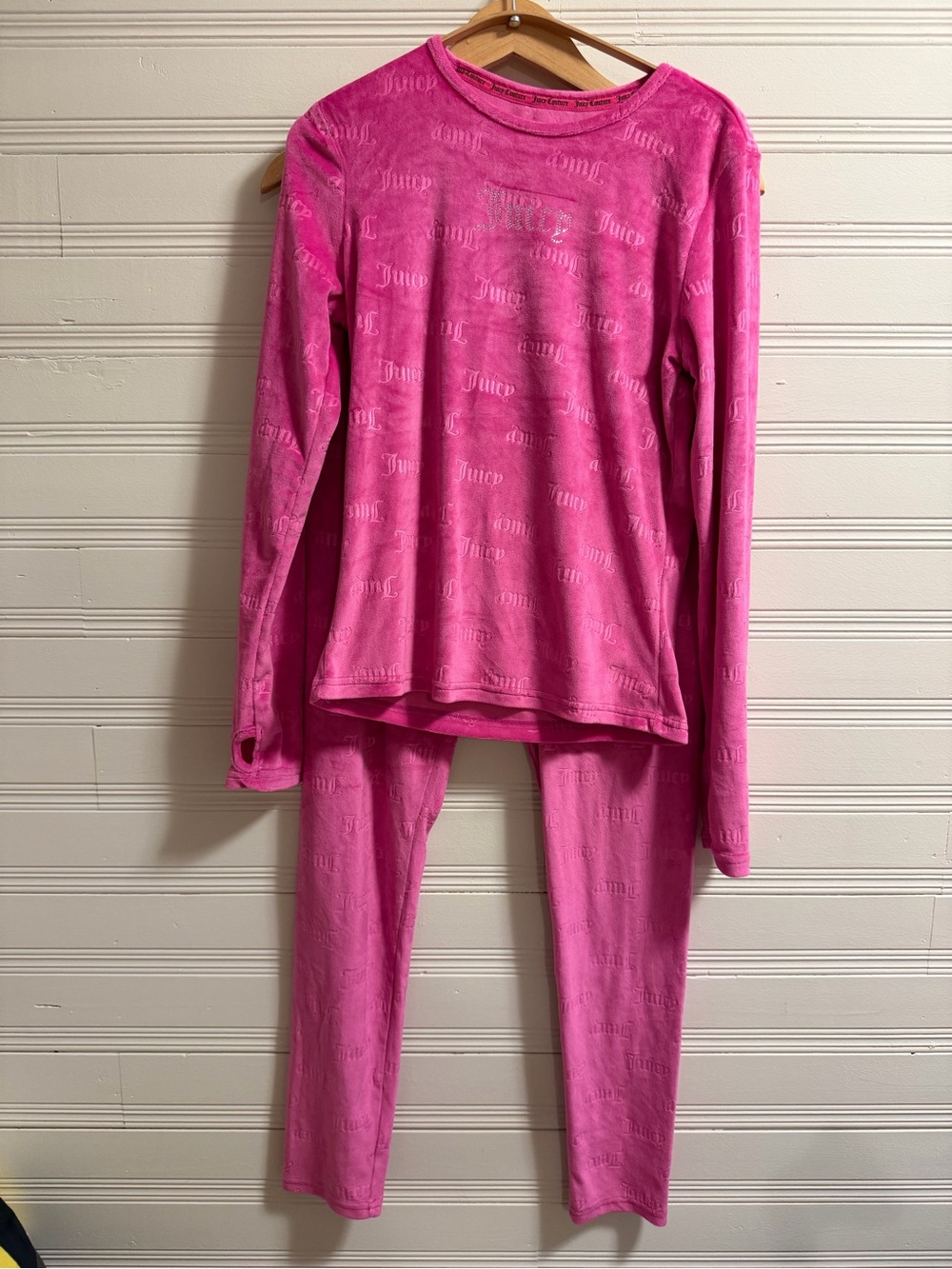 Juicy Couture Pink Velour Monogram Lounge Set Size M Y2K Rhinestone